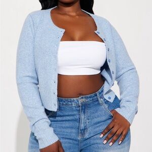 Fashion Nova Light Blue Cropped Button-Front Cardigan